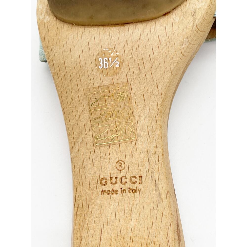 Gucci Vintage Teal GG Monogram Canvas Wooden Heel Slide Mule Sandals EU 36.5 - Picture 13 of 15
